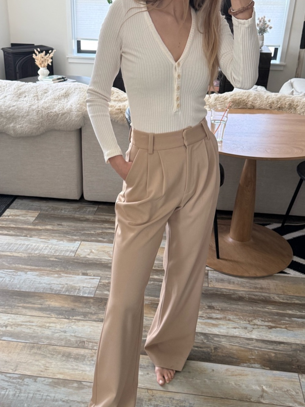 Favorite Daughter The Favorite Pant. Wide-Leg High-Waist Pleated Pants - Cream